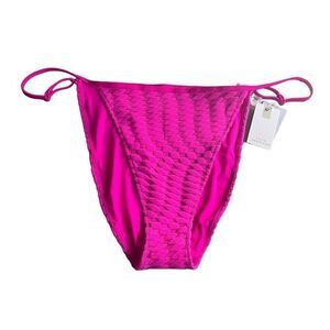 Good American 7 4X Plus String Bikini Bottom Hawaiian Pink Textured High Cut NWT